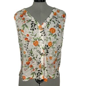 NWT Joie Orange Fruit Linen Blend V Neck Vest Size XL